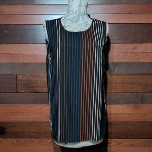 Who What Wear Black Sleeveless Tank with Blue & Rust Vertical Stripes